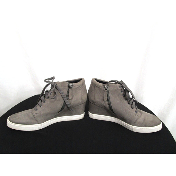 Caslon Gray Leather Lace, Zip Up Wedge Heel Sneaker Sole Ankle Booties Women 9.5 - Picture 4 of 9